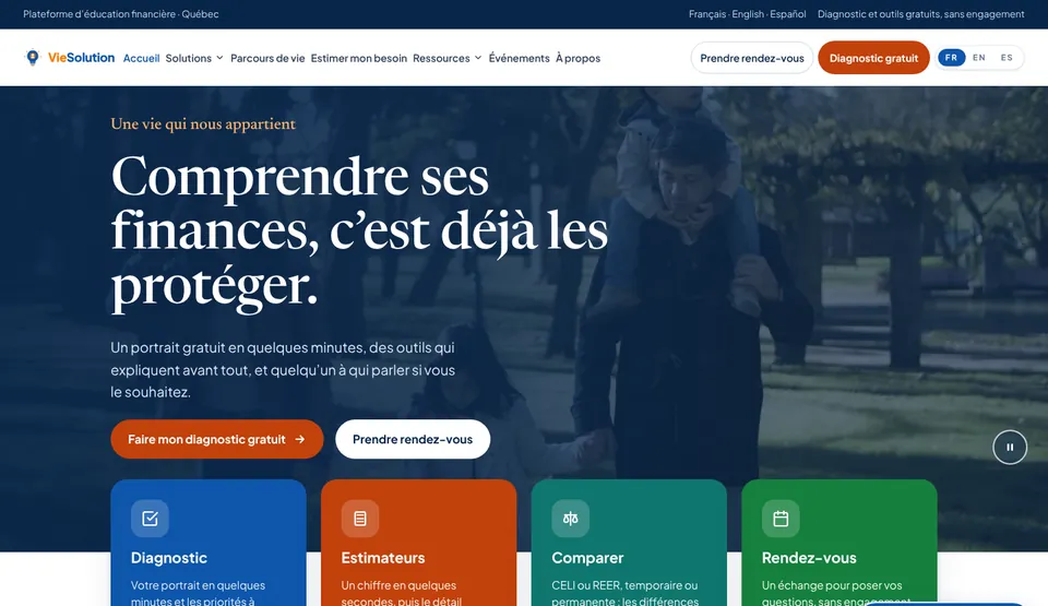 Page d'accueil du site VieSolution
